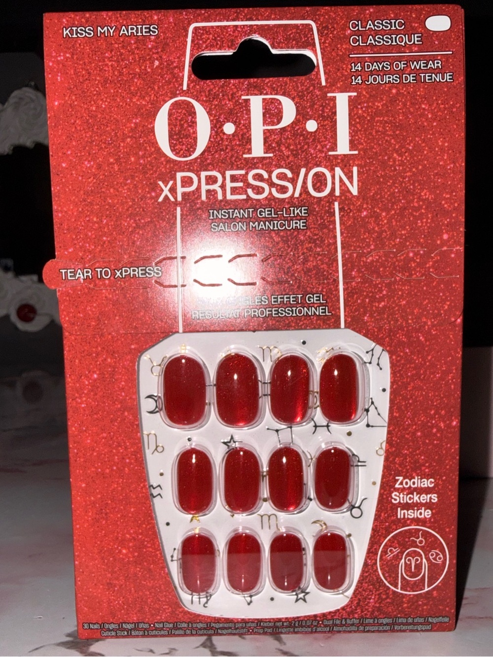 OPI xPRESS/ON “Kiss My Aries” Classic Sparkling Red Press-On Nails - Picture 3 of 10